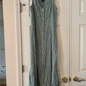 GAP Floral Button-Front Maxi Dress in Sage with Pink and White Blooms